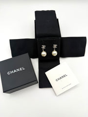 CHANEL PEARL DROP CC STUD EARRINGS