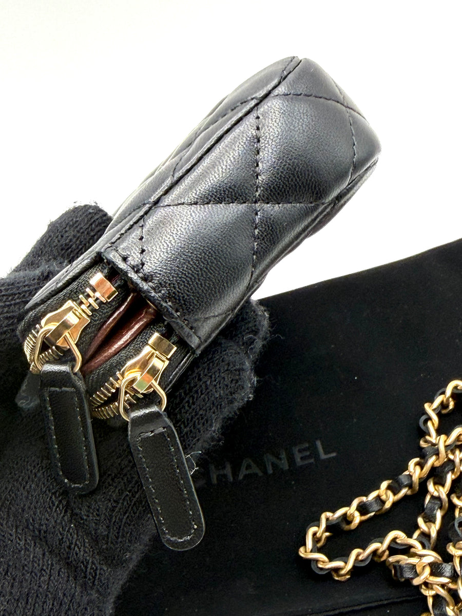 CHANEL DOUBLE ZIP  WALLET ON CHAIN LAMBSKIN