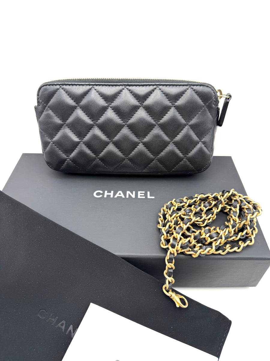 CHANEL DOUBLE ZIP  WALLET ON CHAIN LAMBSKIN