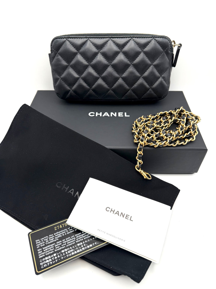 CHANEL DOUBLE ZIP  WALLET ON CHAIN LAMBSKIN