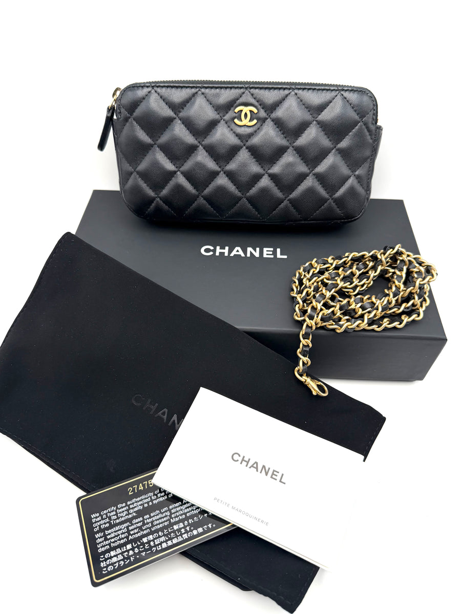 CHANEL DOUBLE ZIP  WALLET ON CHAIN LAMBSKIN