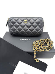 CHANEL DOUBLE ZIP  WALLET ON CHAIN LAMBSKIN