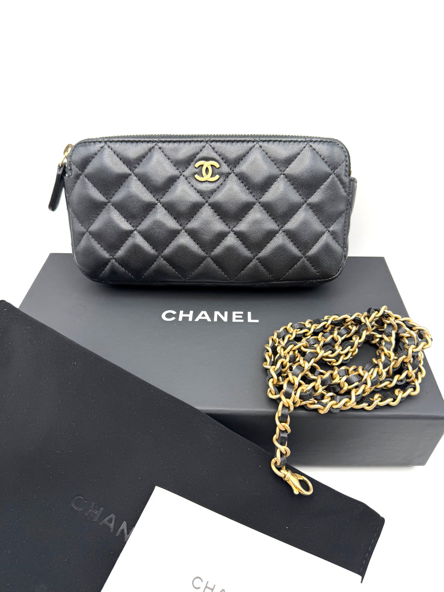 CHANEL DOUBLE ZIP  WALLET ON CHAIN LAMBSKIN