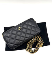 CHANEL DOUBLE ZIP  WALLET ON CHAIN LAMBSKIN