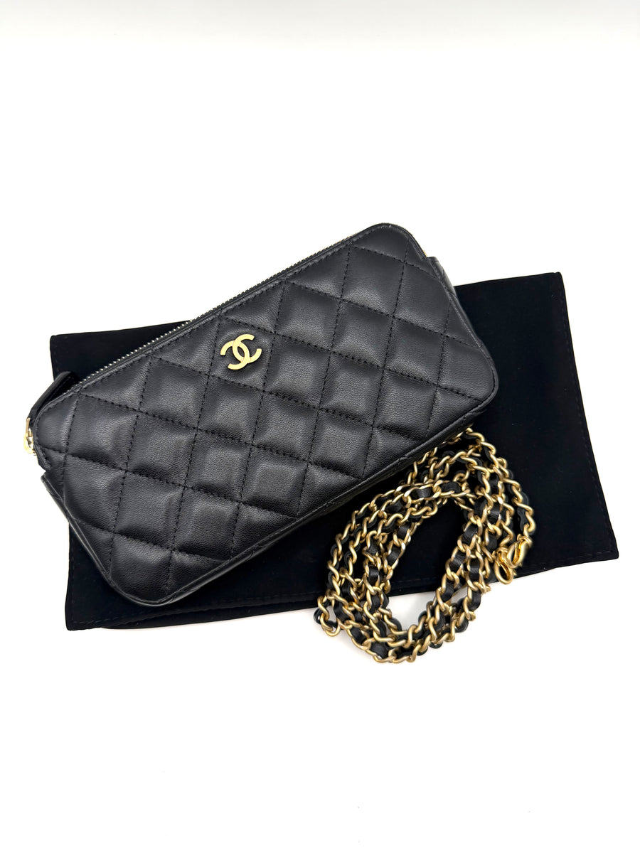CHANEL DOUBLE ZIP  WALLET ON CHAIN LAMBSKIN