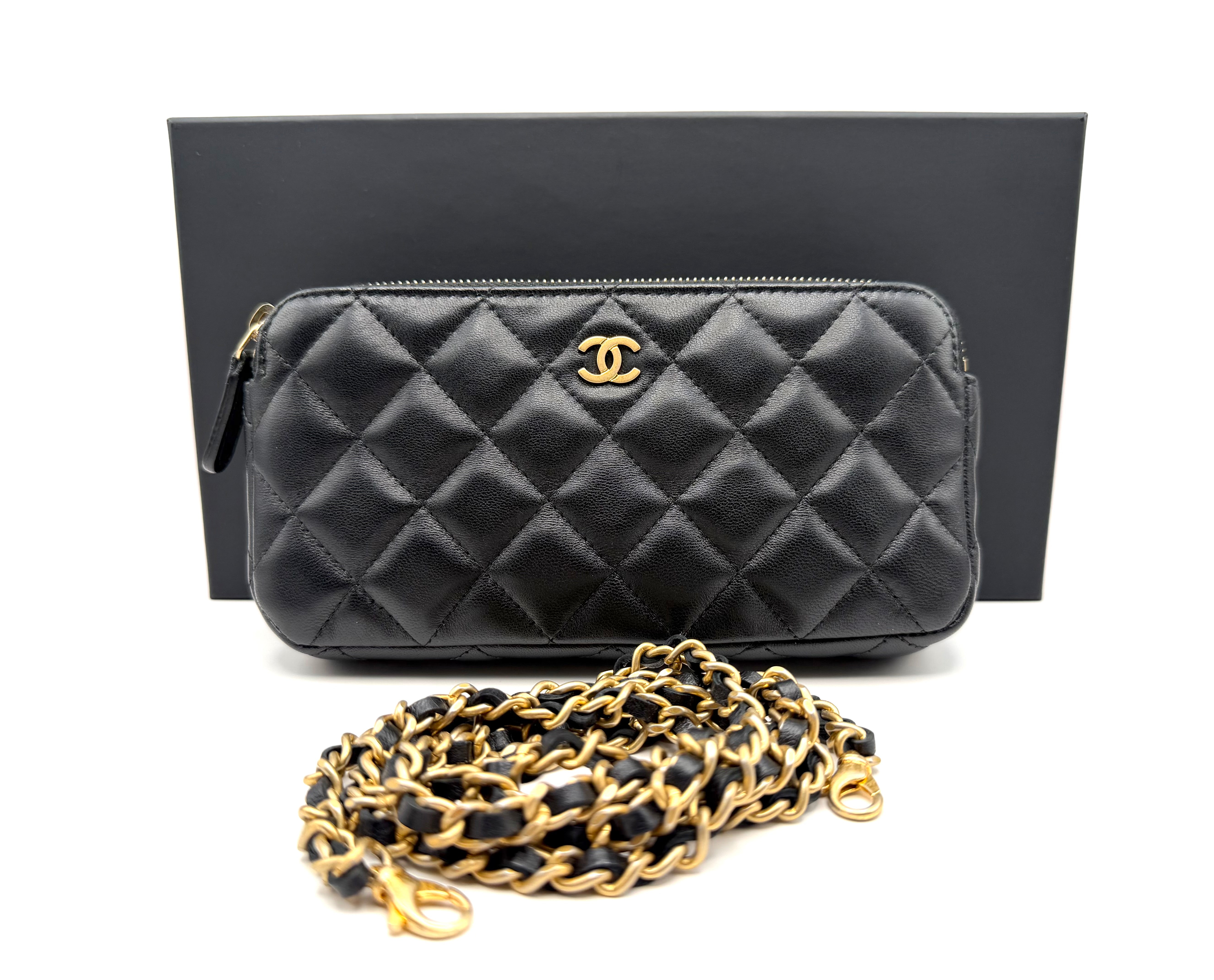 CHANEL DOUBLE ZIP  WALLET ON CHAIN LAMBSKIN