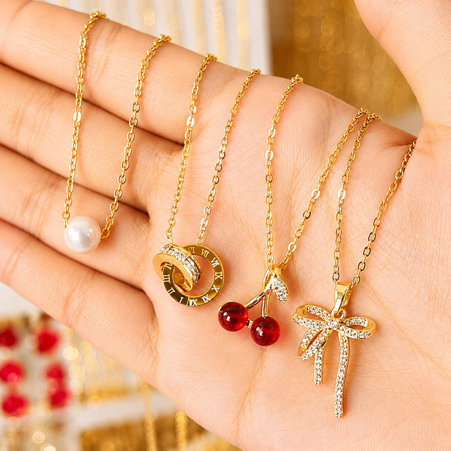 "BOW" PVD GOLD-PLATED BRASS NECKLACE-CRYSTALLIC"