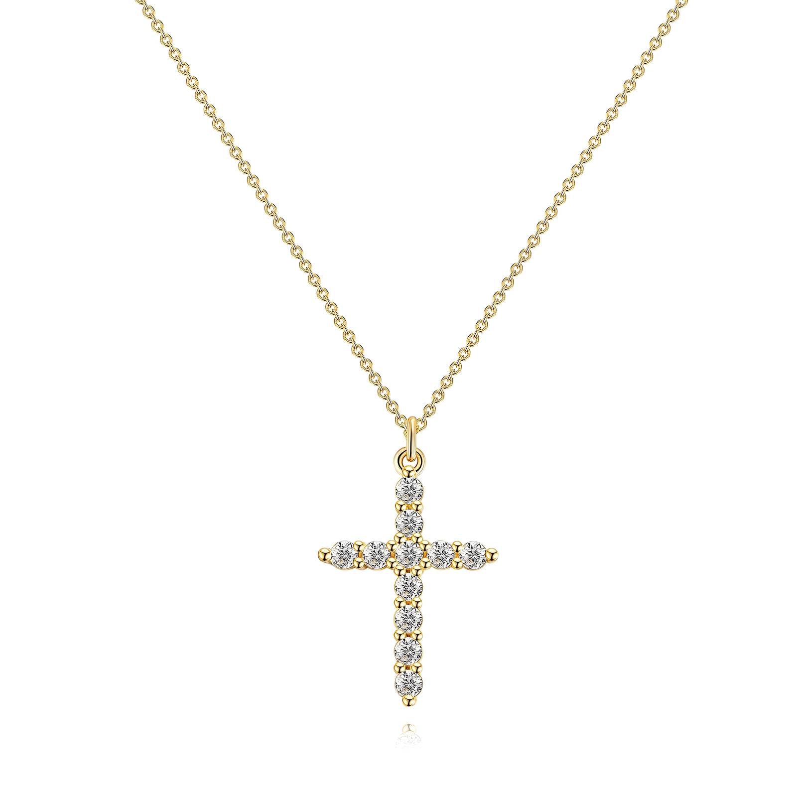 "CROSS" PVD GOLD-PLATED BRASS NECKLACE - CRYSTALLIC