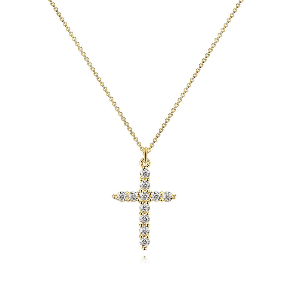 "CROSS" PVD GOLD-PLATED BRASS NECKLACE - CRYSTALLIC