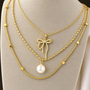 "BOW" PVD GOLD-PLATED BRASS NECKLACE-CRYSTALLIC"