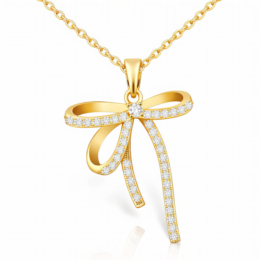 "BOW" PVD GOLD-PLATED BRASS NECKLACE-CRYSTALLIC"