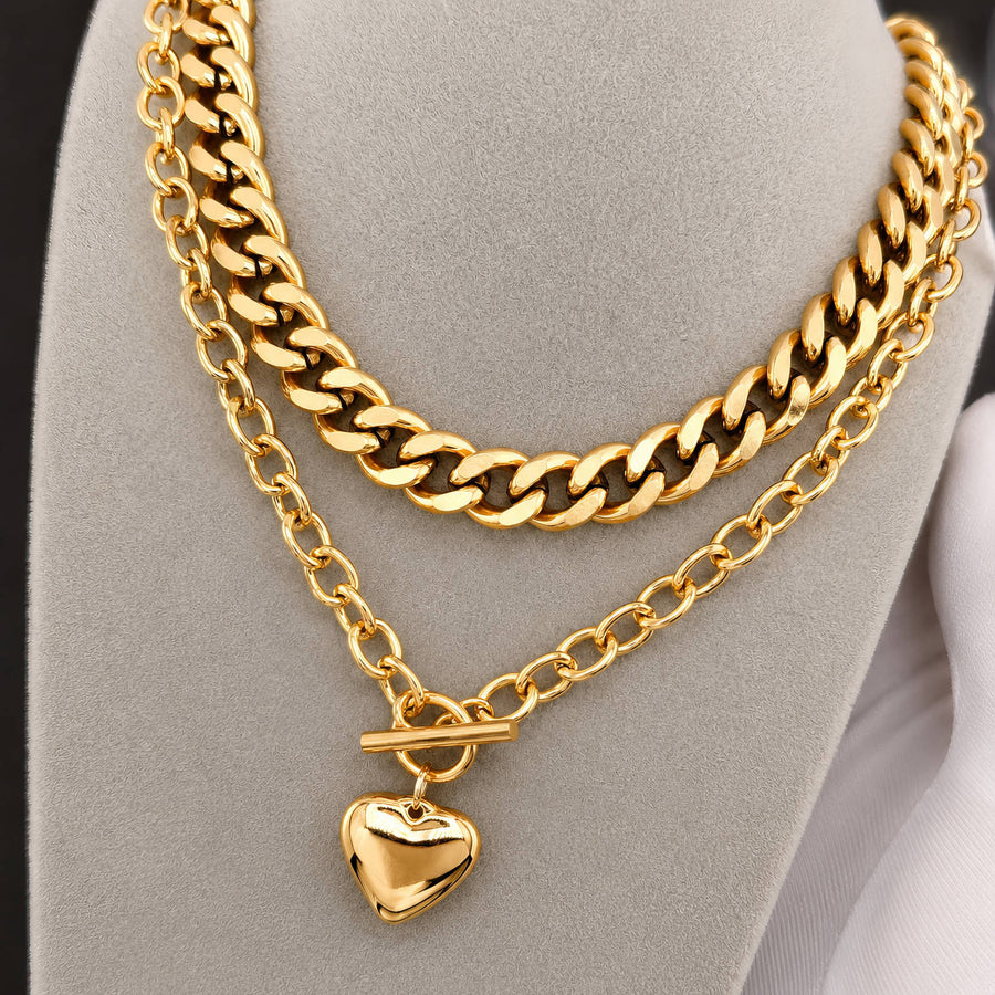 ENGRAVING-READY "HEART" PVD GOLD-PLATED STEEL NECKLACE - INTENSITY
