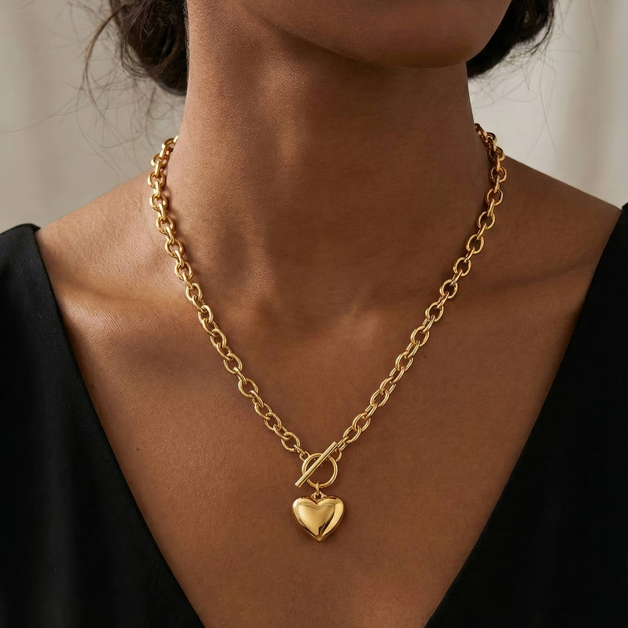 ENGRAVING-READY "HEART" PVD GOLD-PLATED STEEL NECKLACE - INTENSITY