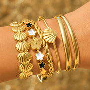 "FLOWER MEADOW" GOLD-PLATED STAINLESS STEEL BANGLE
