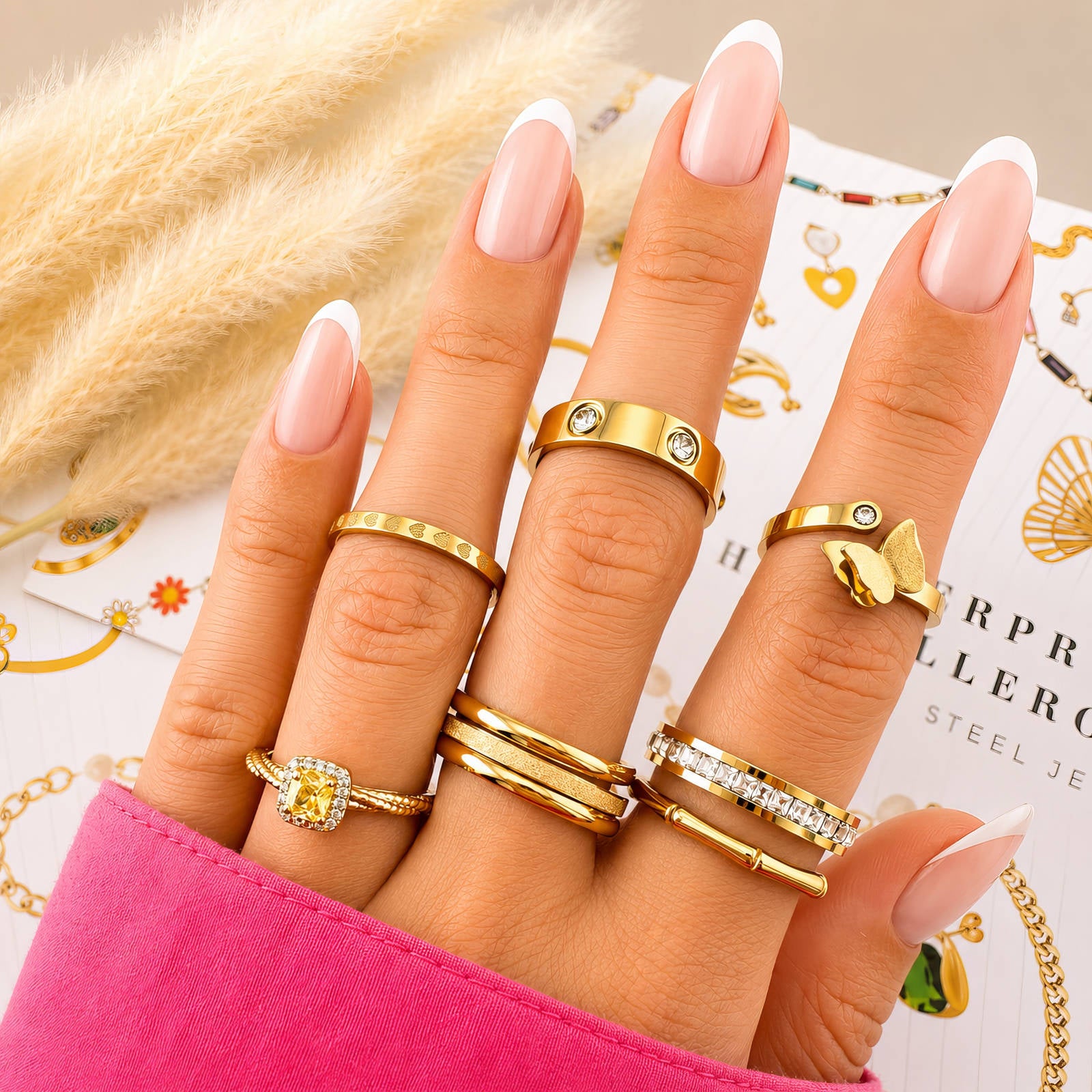 PVD GOLD-PLATED STAINLESS STEEL FINGER RING - INTENSITY