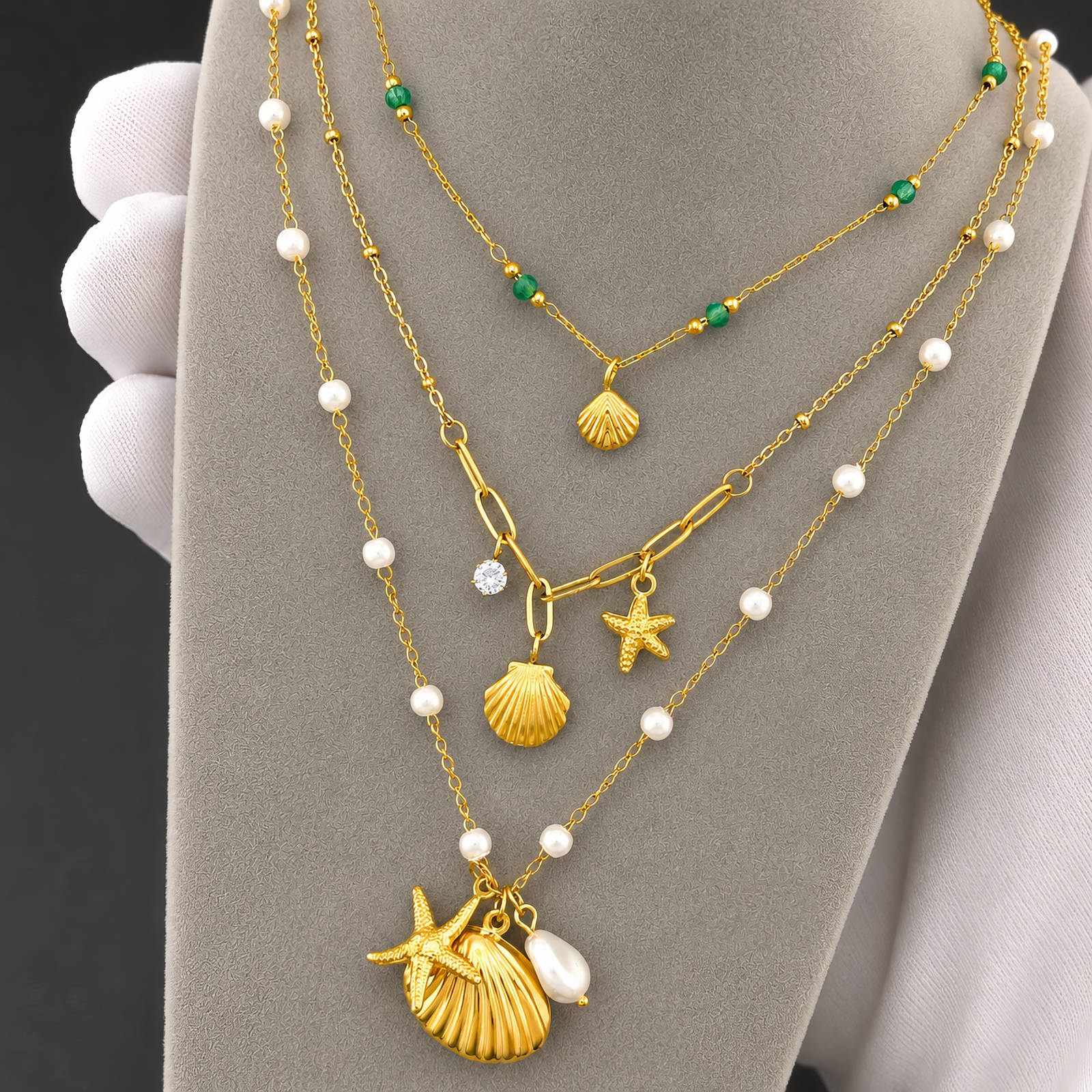 "STARFISH AND SEASHELL" PVD GOLD-PLATED STEEL NECKLACE - INTENSITY