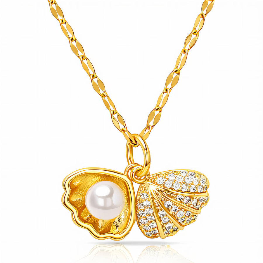 "SEASHELL" PVD GOLD-PLATED BRASS NECKLACE - CRYSTALLIC