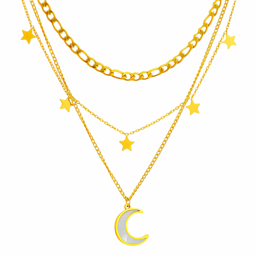 "CRESCENT AND STAR" PVD GOLD-PLATED STEEL NECKLACE - INTENSITY