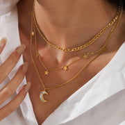 "CRESCENT AND STAR" PVD GOLD-PLATED STEEL NECKLACE - INTENSITY