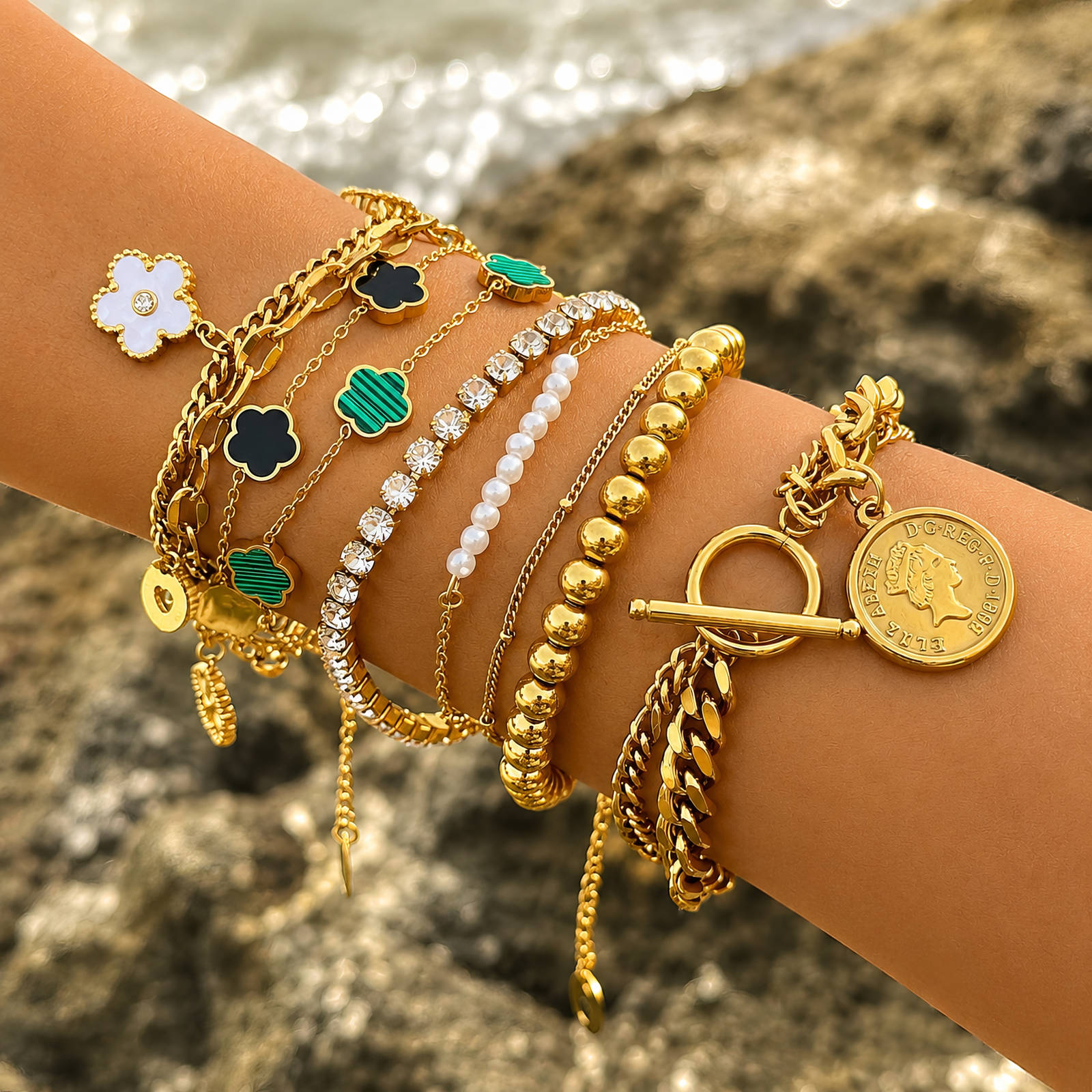 "COIN" PVD GOLD-PLATED STAINLESS STEEL BRACELET - INTENSITY