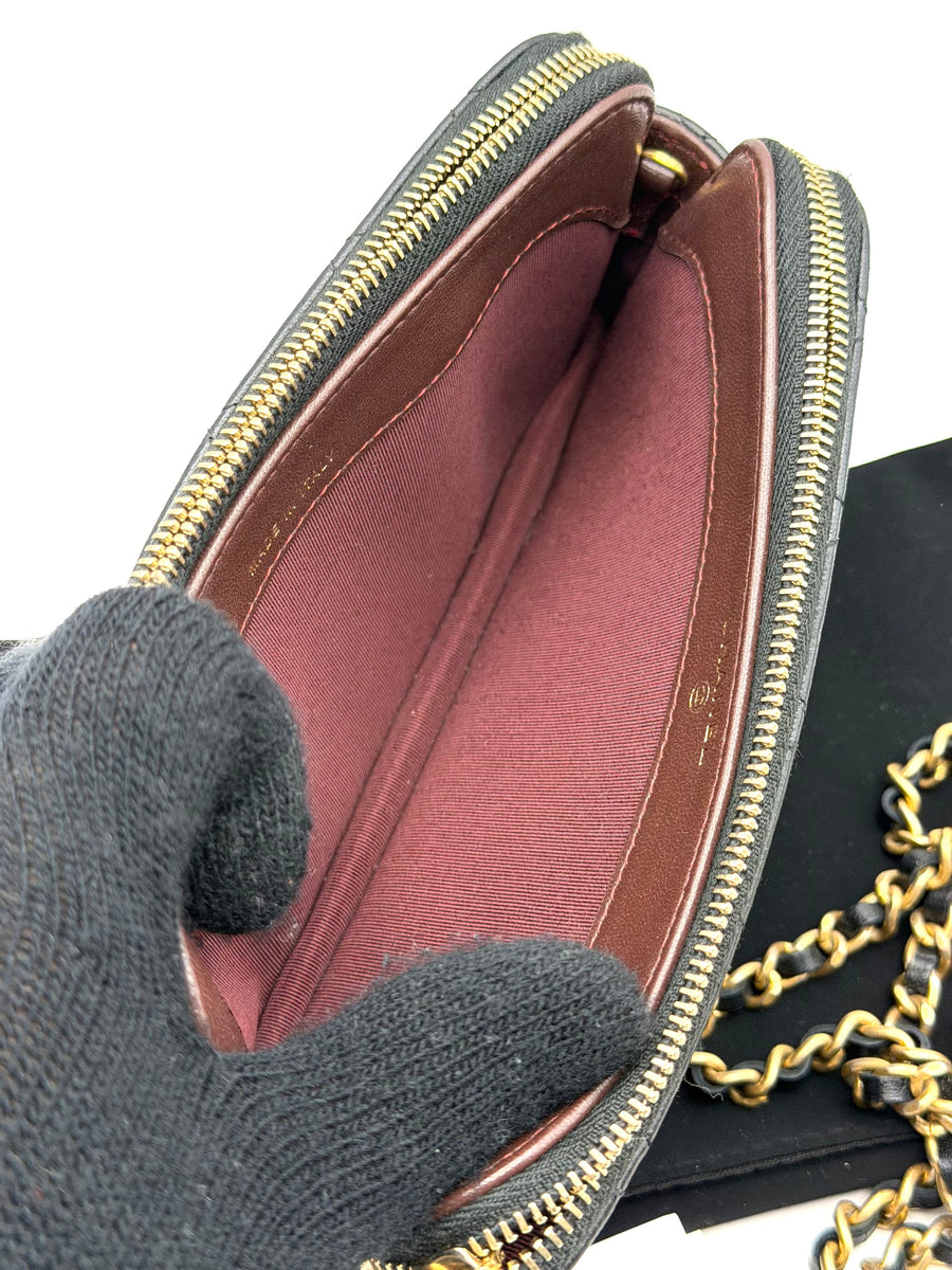 CHANEL DOUBLE ZIP  WALLET ON CHAIN LAMBSKIN