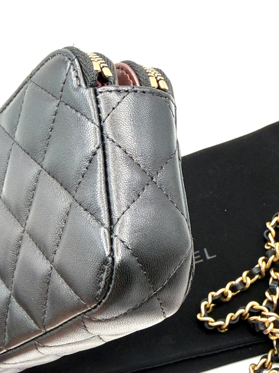 CHANEL DOUBLE ZIP  WALLET ON CHAIN LAMBSKIN