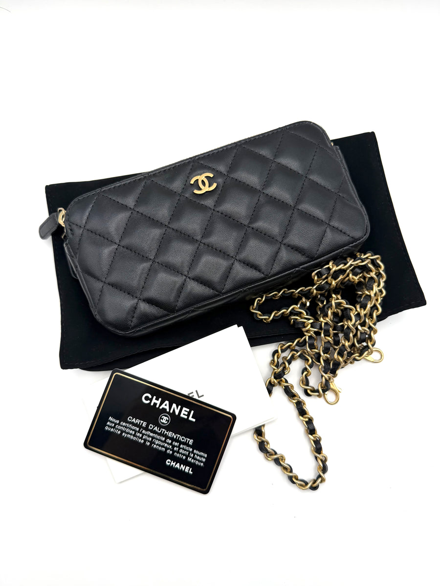 CHANEL DOUBLE ZIP  WALLET ON CHAIN LAMBSKIN