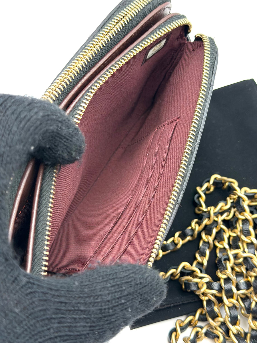 CHANEL DOUBLE ZIP  WALLET ON CHAIN LAMBSKIN