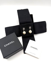 CHANEL PEARL DROP CC STUD EARRINGS