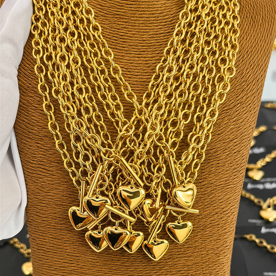 ENGRAVING-READY "HEART" PVD GOLD-PLATED STEEL NECKLACE - INTENSITY