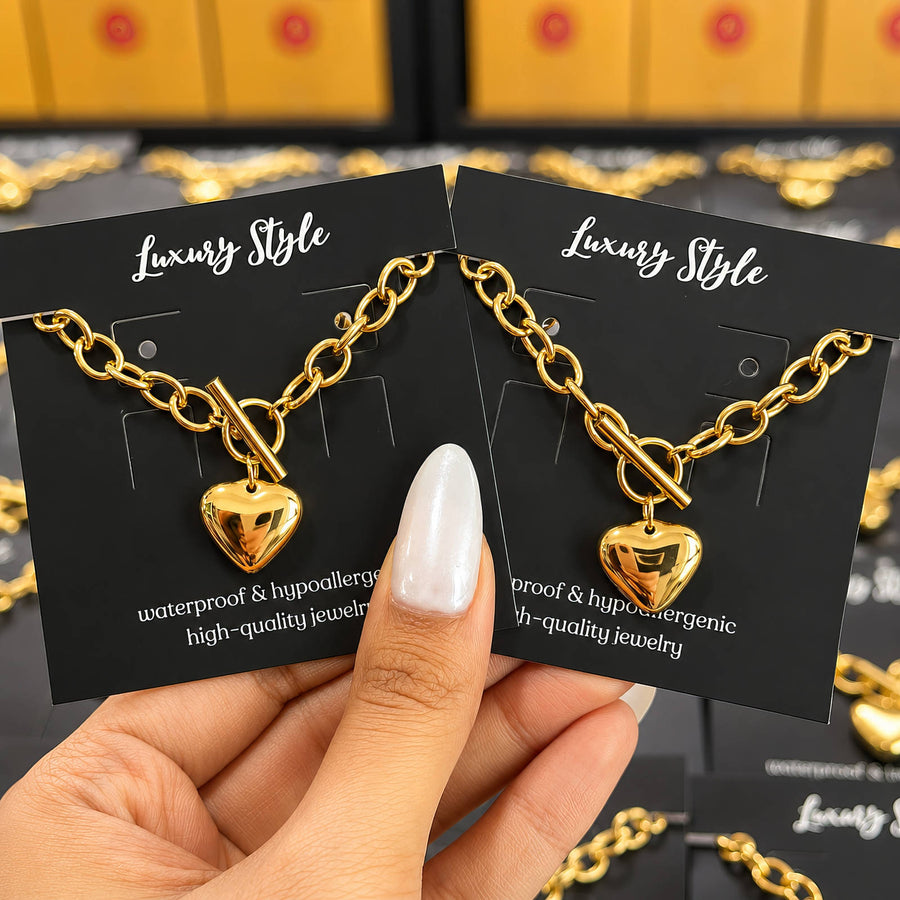 ENGRAVING-READY "HEART" PVD GOLD-PLATED STEEL NECKLACE - INTENSITY