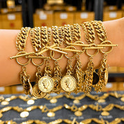 "COIN" PVD GOLD-PLATED STAINLESS STEEL BRACELET - INTENSITY