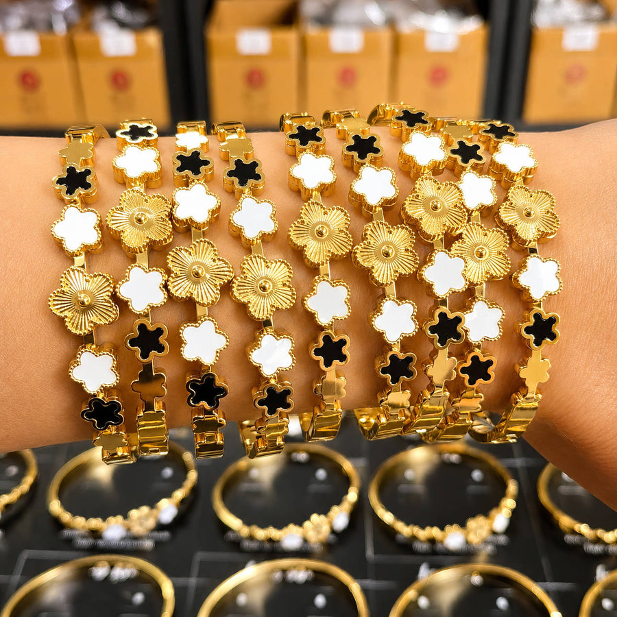 "FLOWER MEADOW" GOLD-PLATED STAINLESS STEEL BANGLE