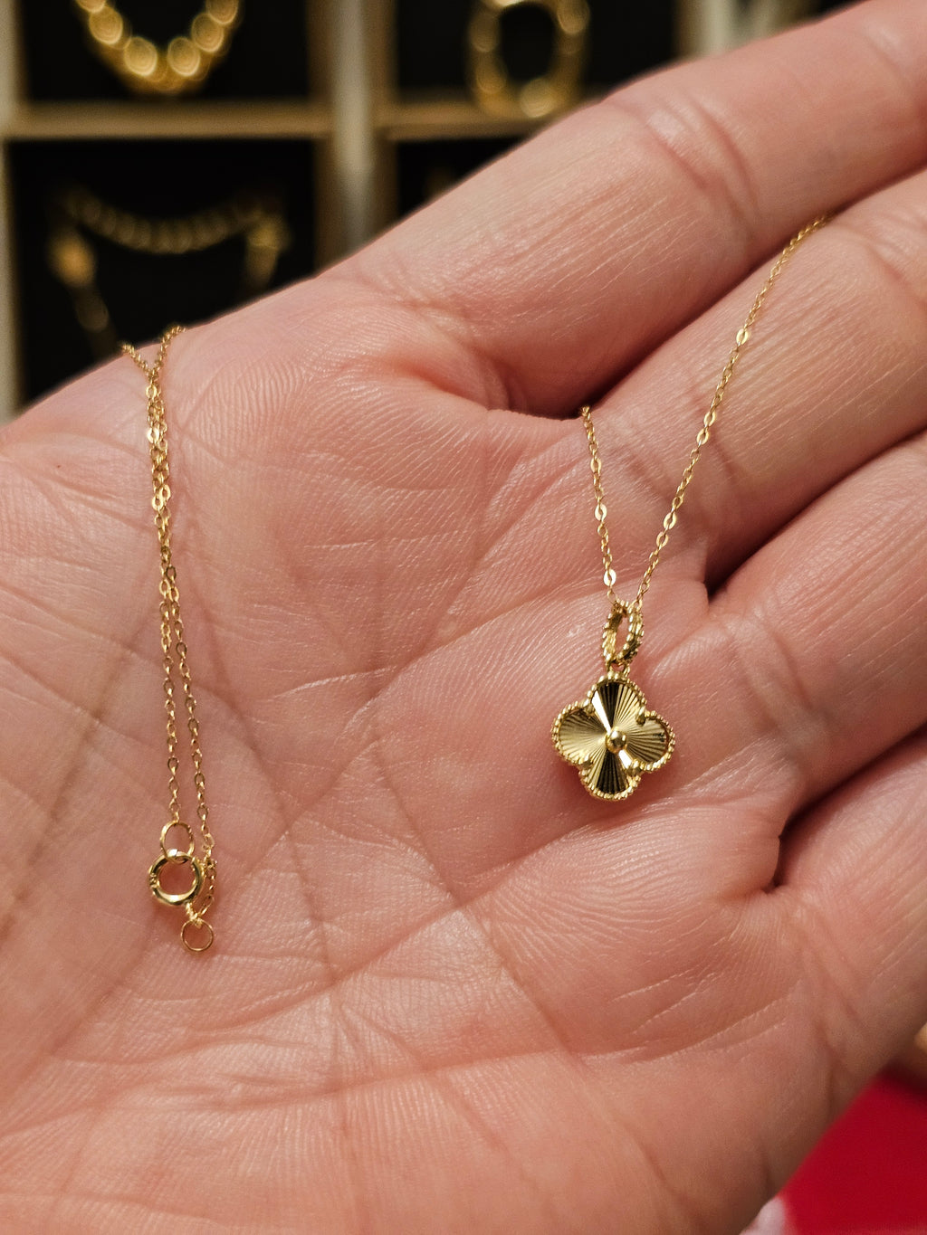 All Yellow Gold Clover Necklace