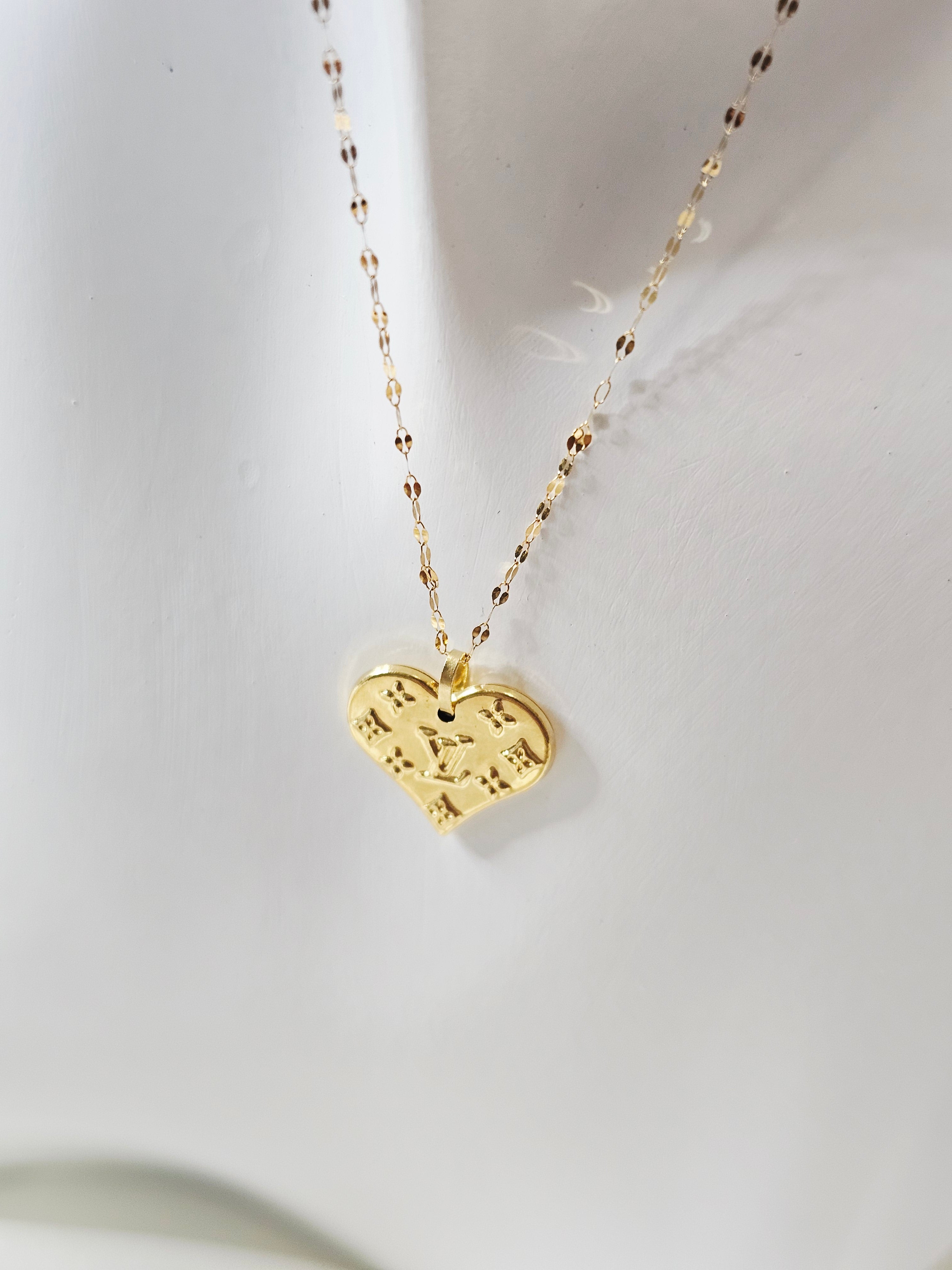 LV Inspired Heart Pendant