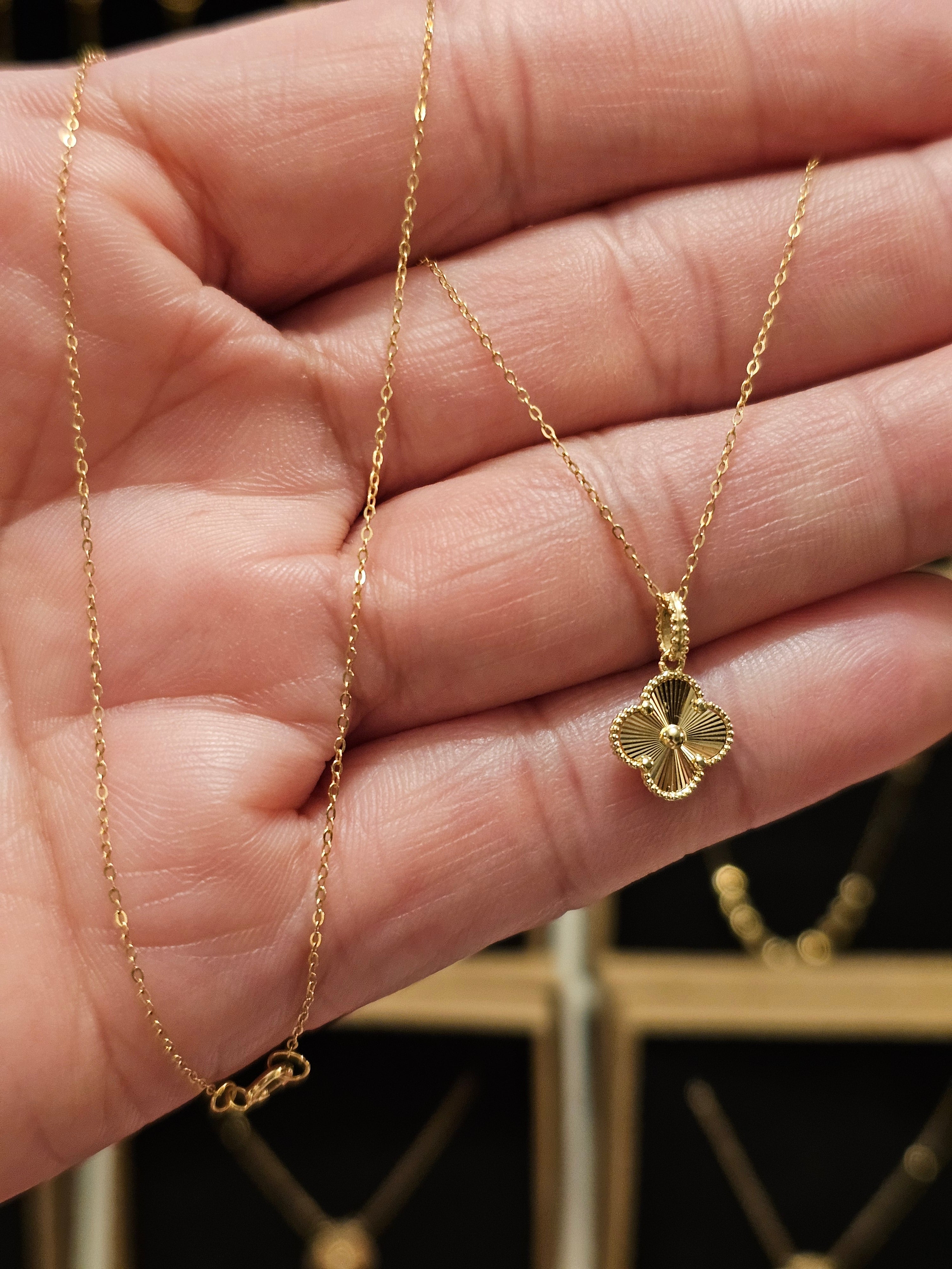 All Yellow Gold Clover Necklace