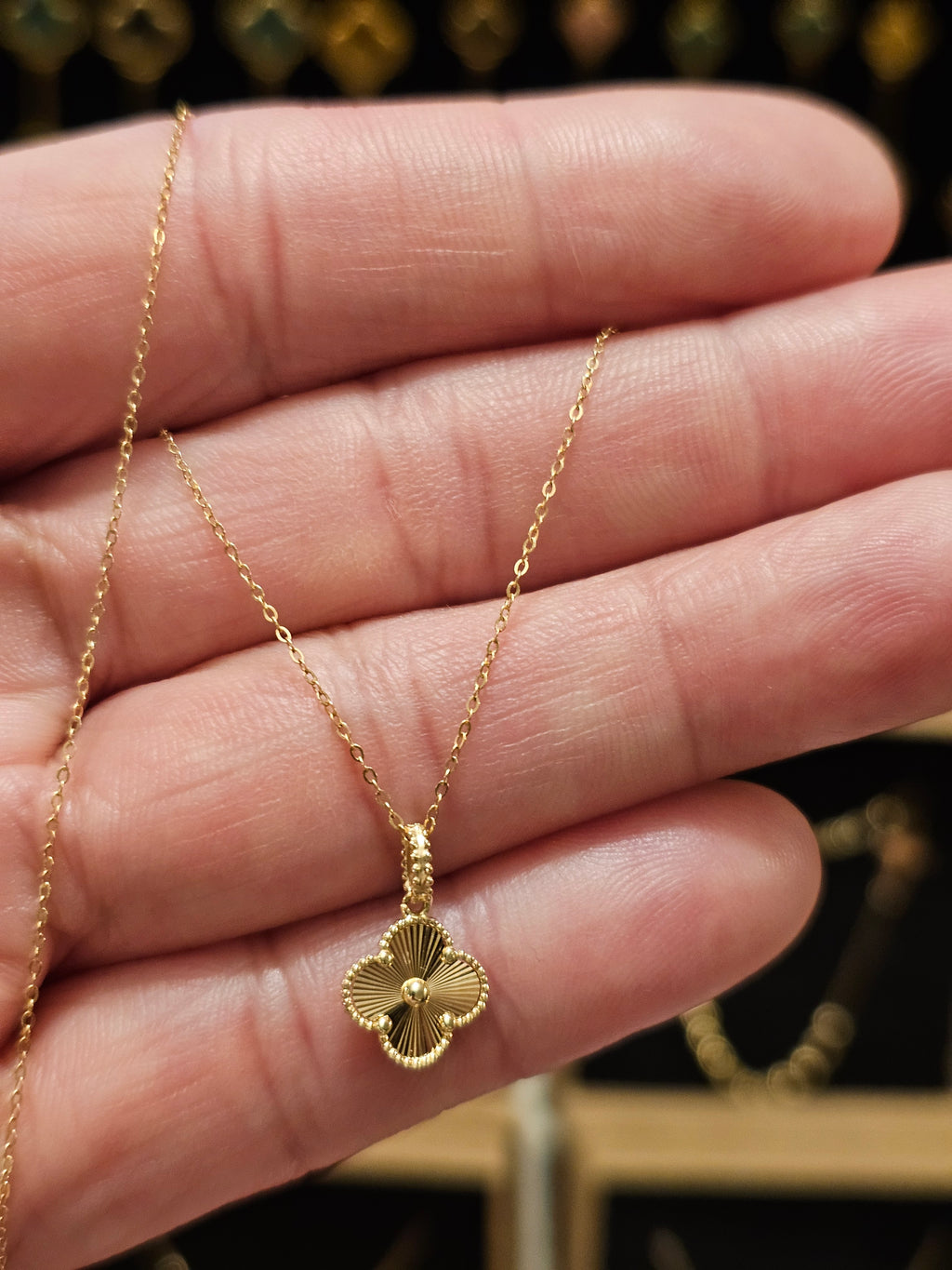 All Yellow Gold Clover Necklace