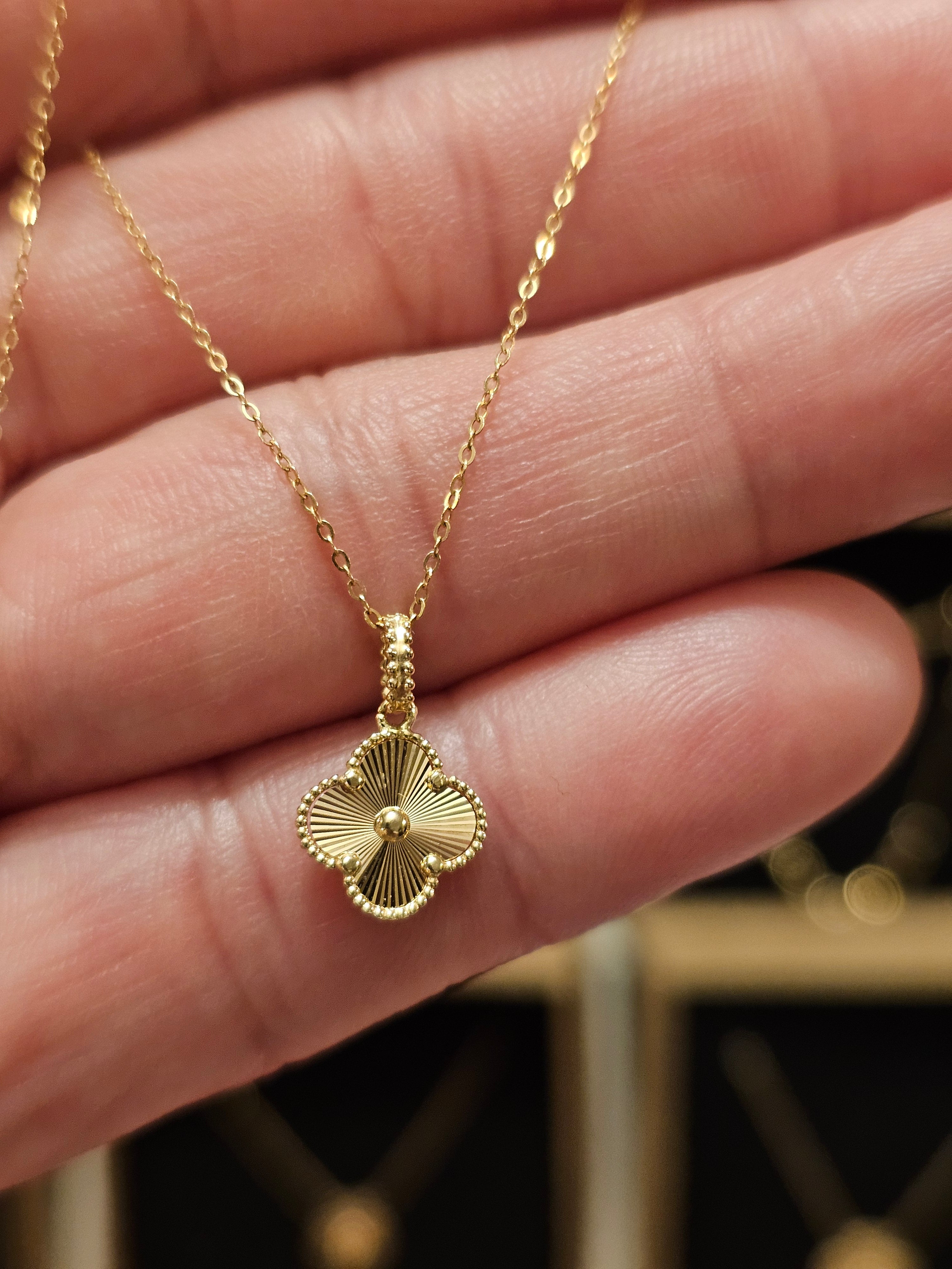 All Yellow Gold Clover Necklace