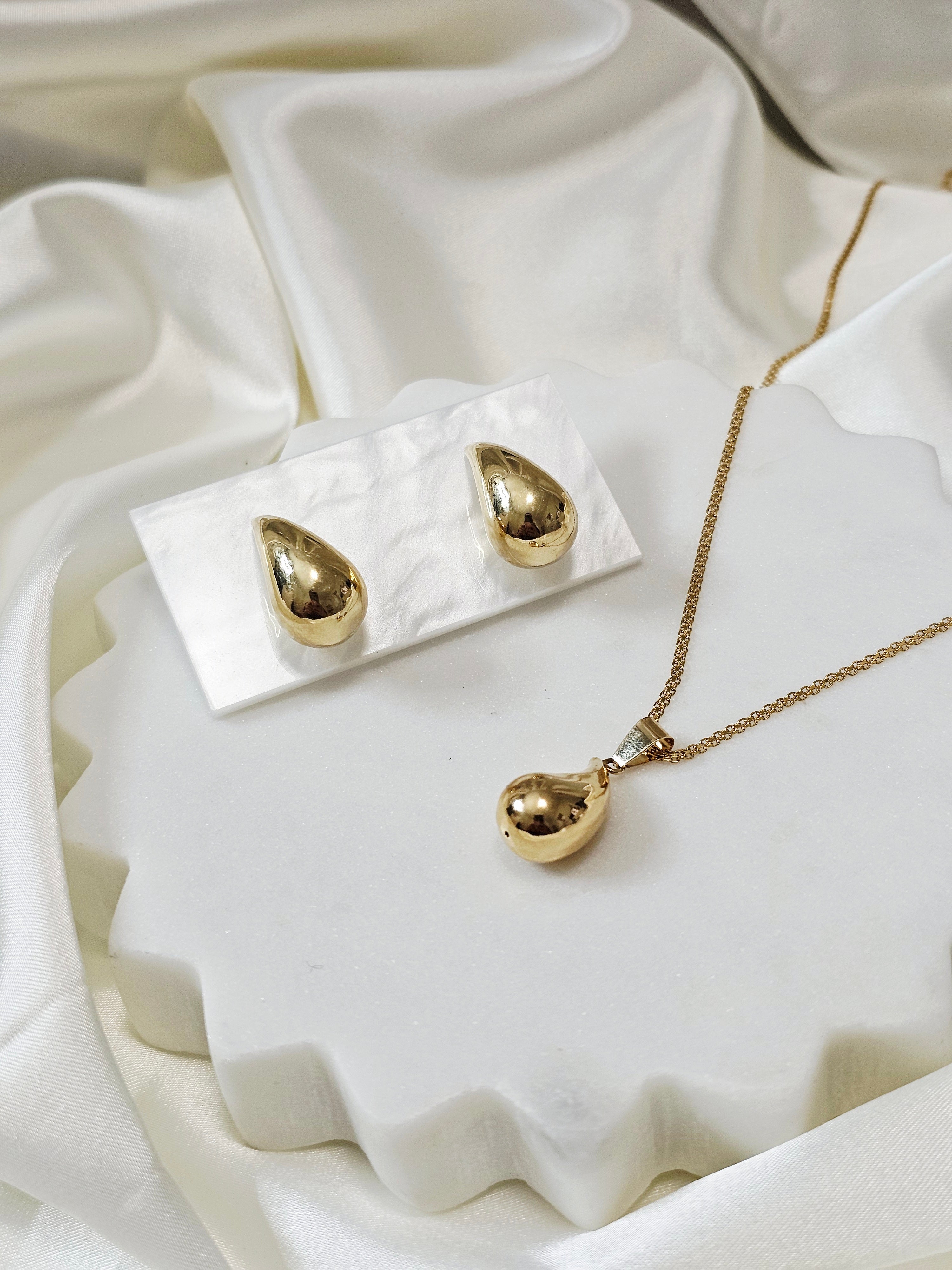 Half Set Mini Teardrop Pendant and Earrings Only